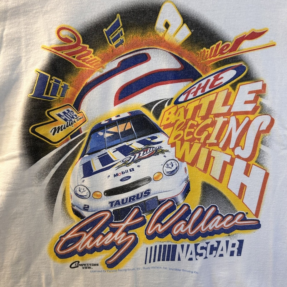 VTG NASCAR Rusty Wallace Mens XL Miller Lite Battle Begins Rusty's World TShirt
